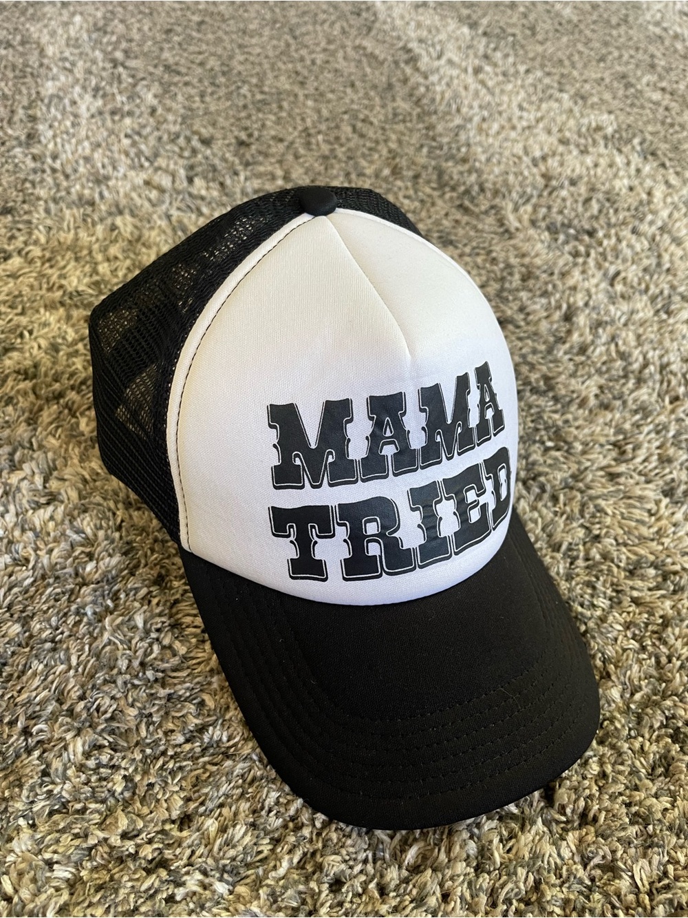 Mama Tried Black and White Trucker Hat